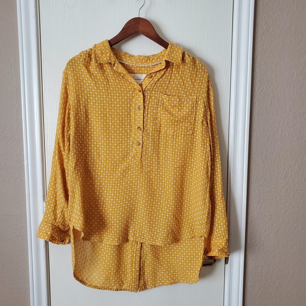 Anthropologie Isadora Mustard Yellow Button Henley Top
